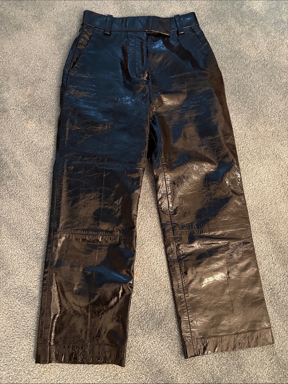 KHAITE High Rise Black Patent Leather Pants